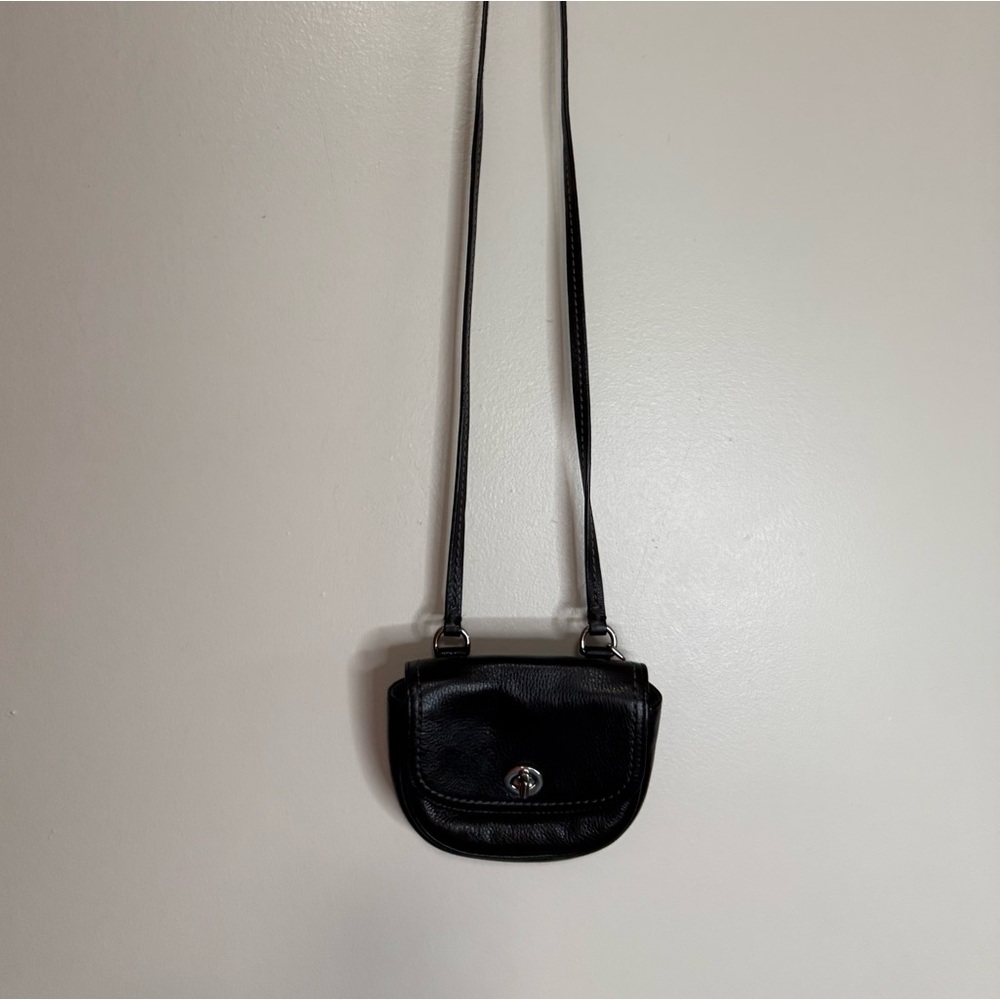 Coach Vintage Classic Black Leather Crossbody mini Bag silver turn lock